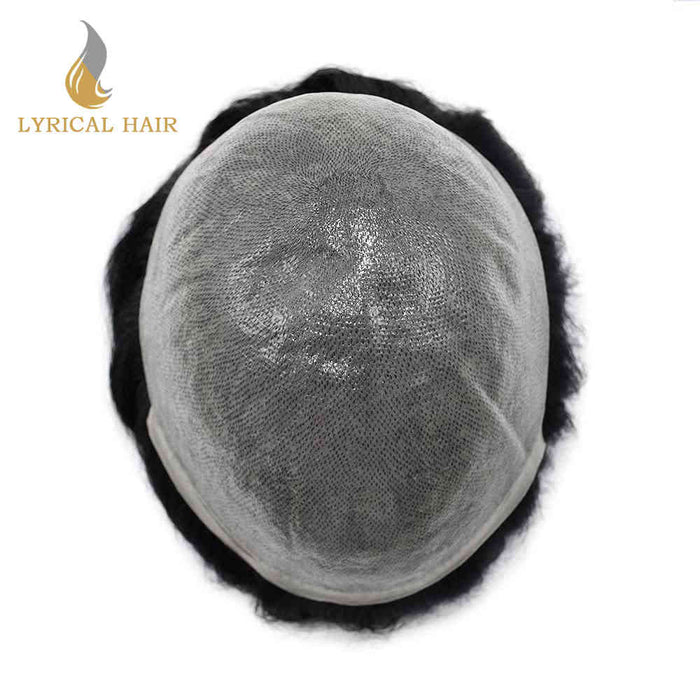 Lyrical Hair Toupee Uomo 0,06 mm Sistema di Sostituzione Capelli con Pelle Ultra Sottile per Uomini Nodini a V Capelli Finti per Uomo Linea Naturale dei Capelli