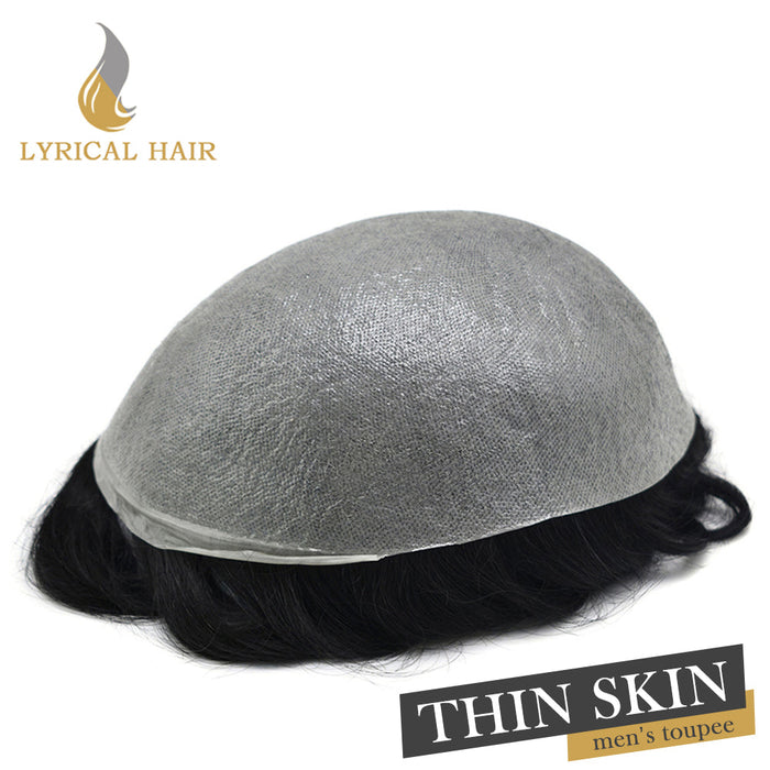 Lyrical Hair Toupee Uomo 0,06 mm Sistema di Sostituzione Capelli con Pelle Ultra Sottile per Uomini Nodini a V Capelli Finti per Uomo Linea Naturale dei Capelli